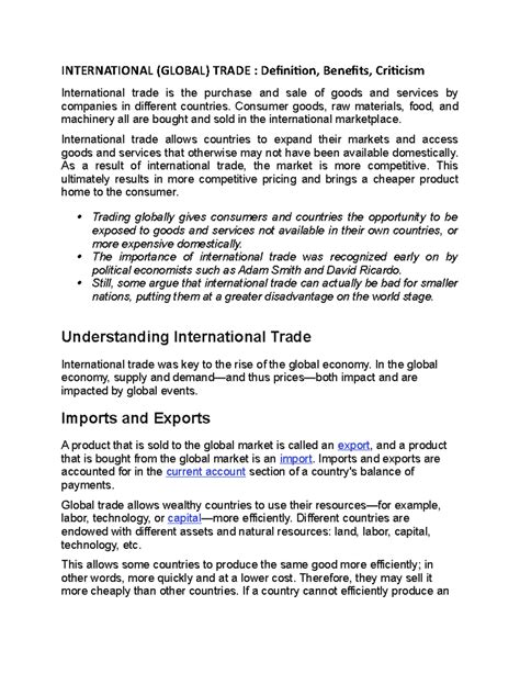 International (Global) Trade: Definition, Benefits, and Criticisms.
